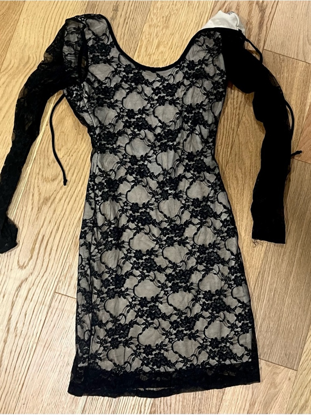 Frederick's of Hollywood Black Floral Lace Long Sleeve Dress